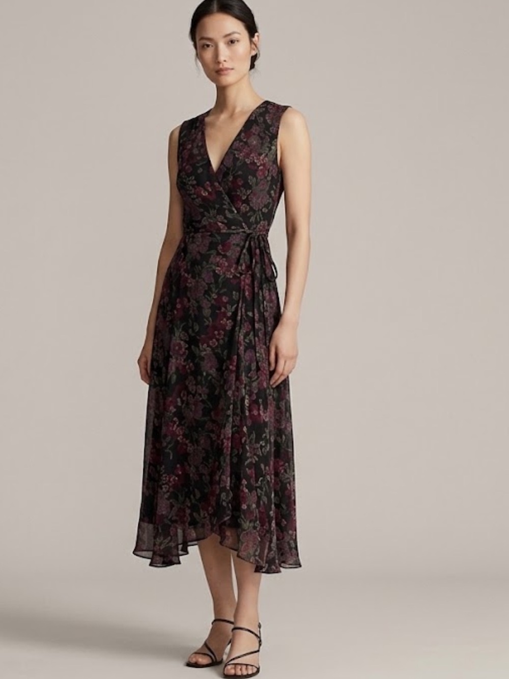 Polo Ralph Lauren Black floral Midi Wrap Dress size 2